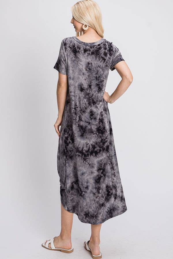 Women's Maternity & Post natal Front twist short sleeve grey/black tie dye maxi dress