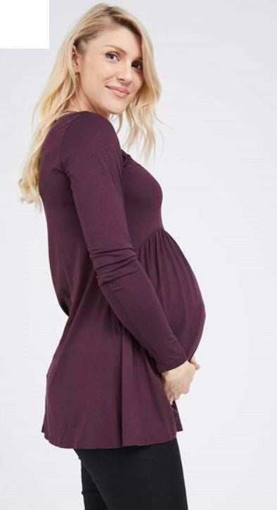 Women's Bordo long sleeve flowy empire waist Maternity & Post Natal top