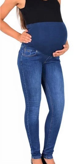 Women's Plus Size Over the bump skinny leg Maternity Jeans in Denim Blue