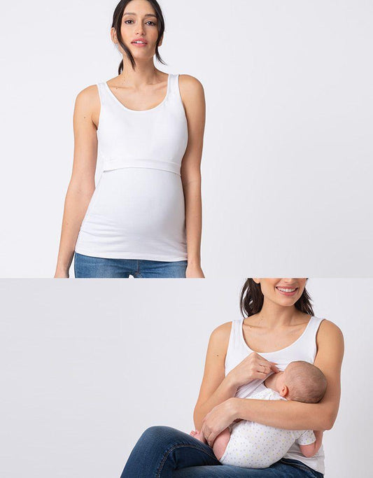 Women's white cotton maternity & nursing classic tank top