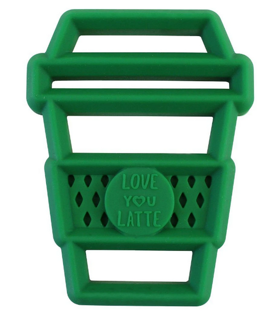 Baby's Itzy Ritzy green latte shape BPA free silicone teether