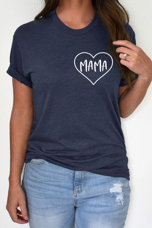 Women's heathered navy blue "Mama" heart boyfriend Maternity & Post Natal T-Shirt