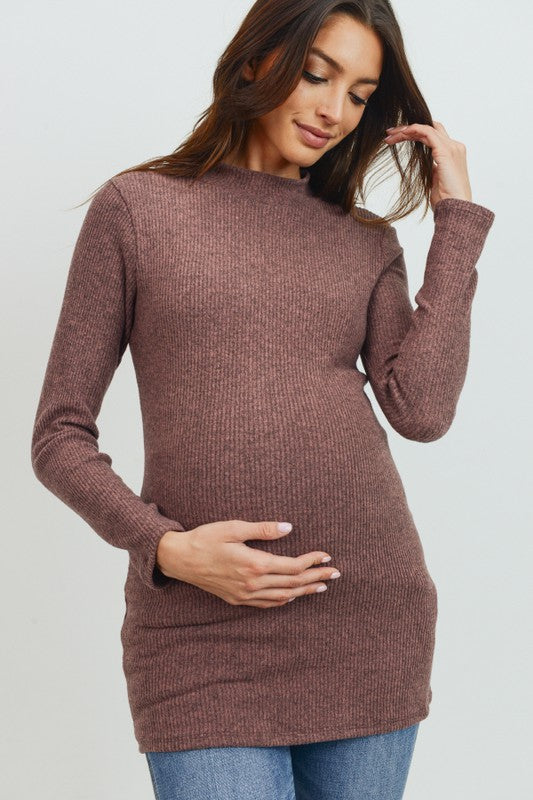 Women's moc neck maternity & postnatal long sleeve top in white, mauve or black