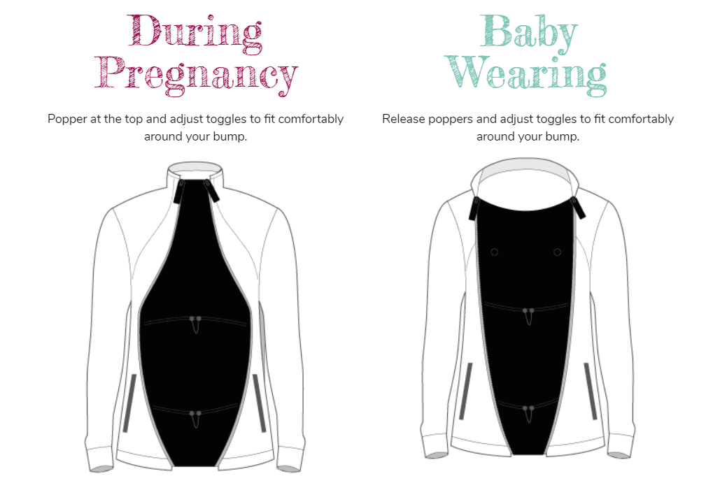 Unisex Black "Zip Us In" shorter length zip jacket extender panel for maternity wear and post natal