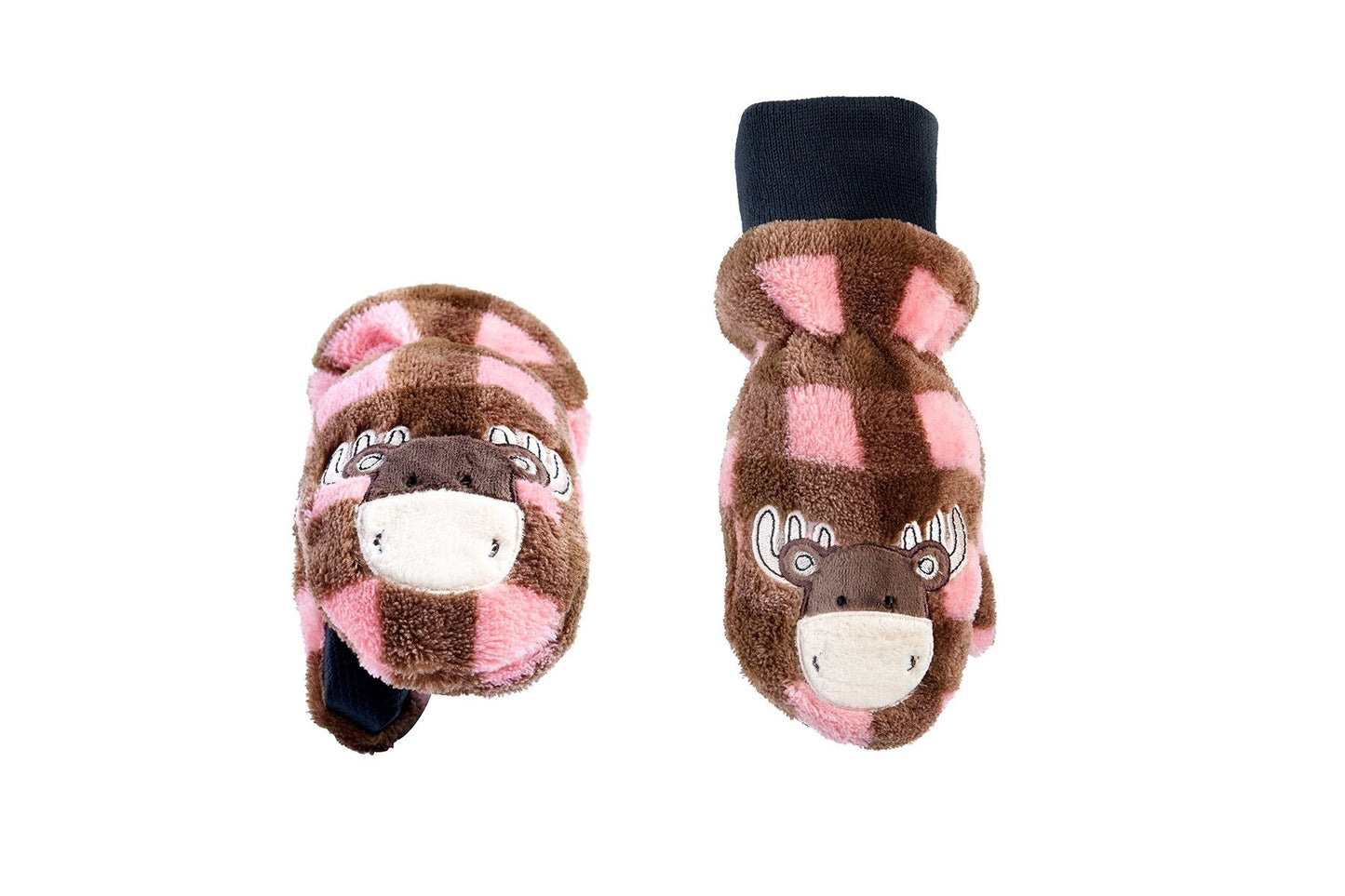 Kids Cottage check fleece reversible neck warmer and mitts 2 piece set in pink cottage check or red cottage check- size 3-8 years
