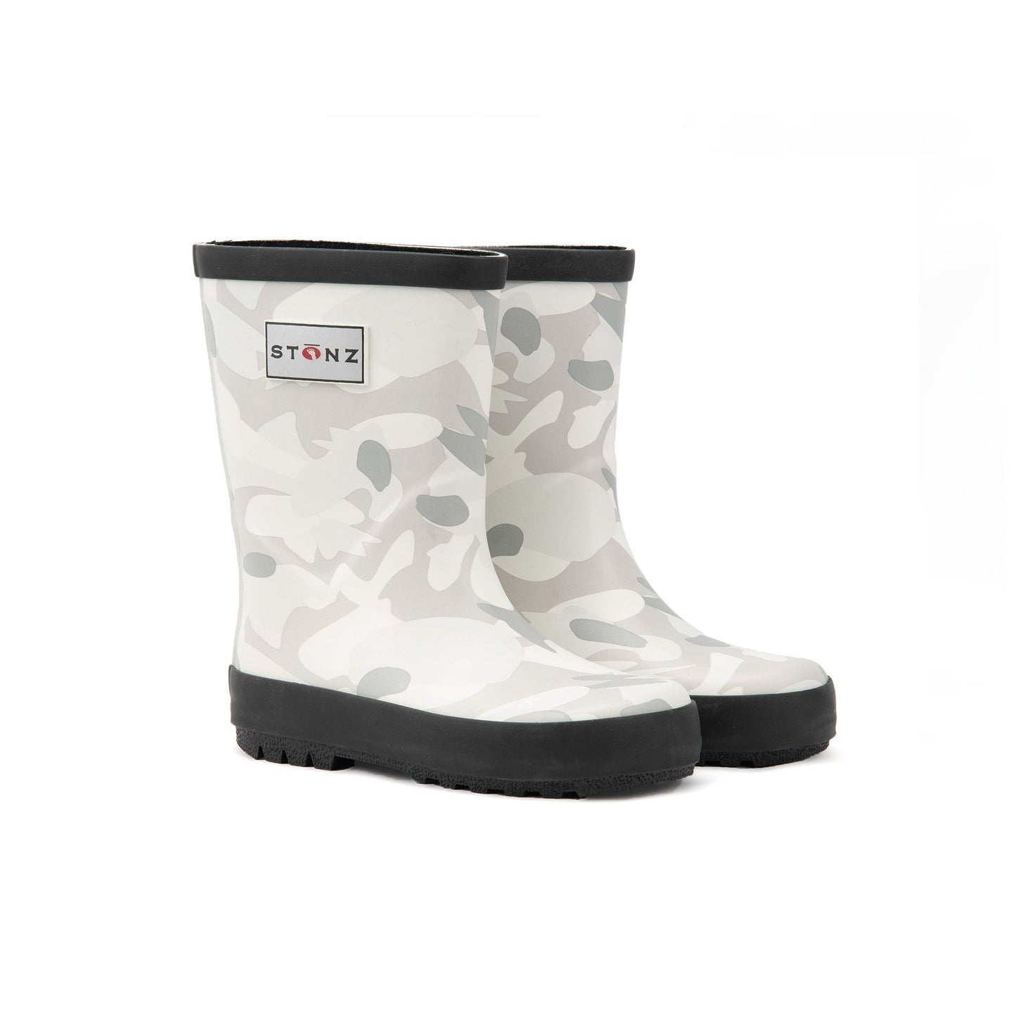 Kid's Stonz rubber Rain Boots in light grey camo print
