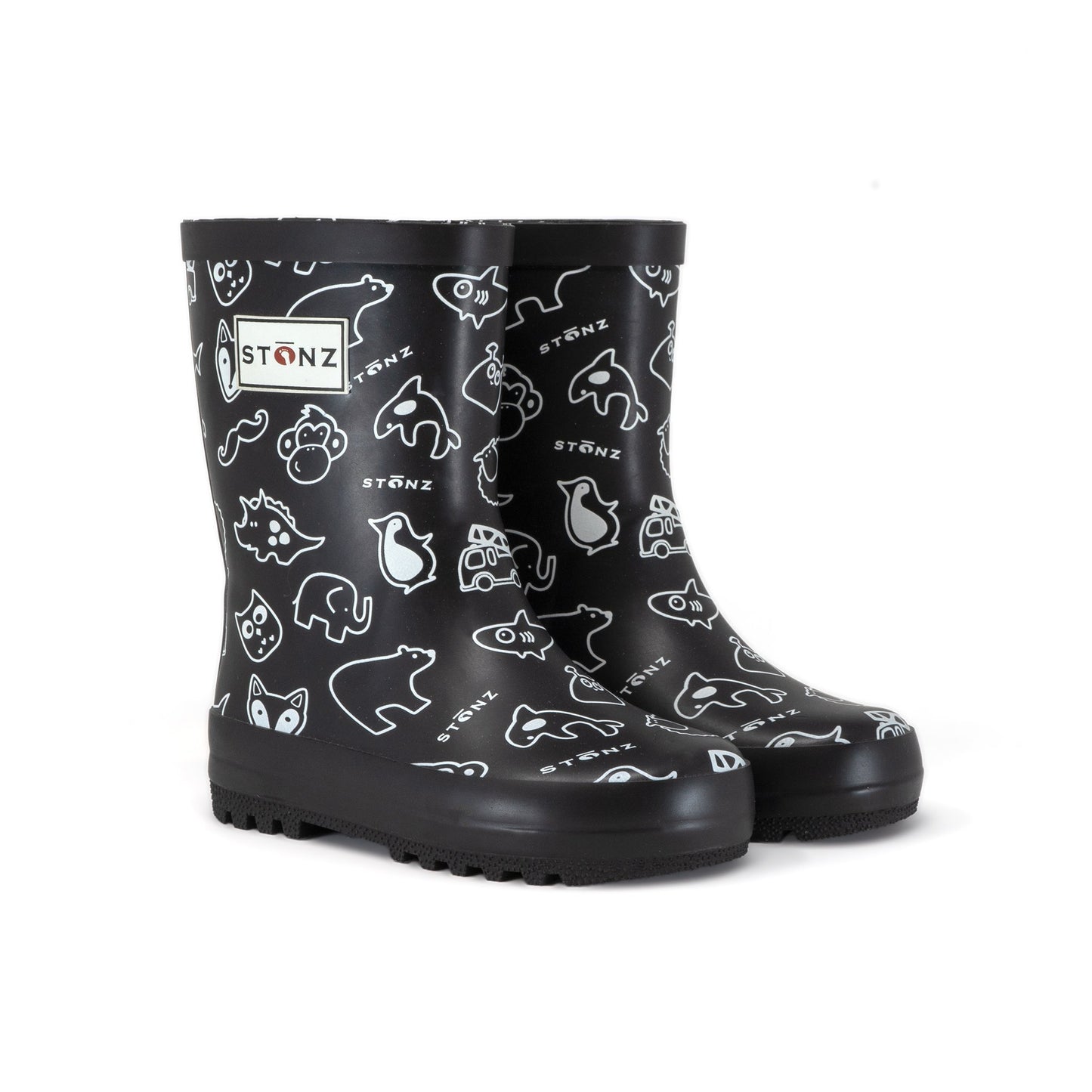 Kid's Stonz rubber Rain Boots in Black animal print