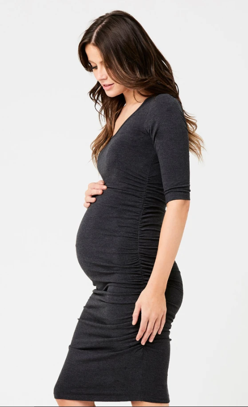 Women's Ripe maternity 3/4 sleeve knee length stretchy maternity & nursing dress with side ruching