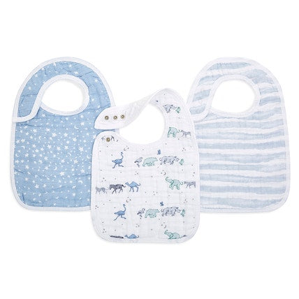 Aden and Anais 3 pack of "Rising star" 100% cotton classic baby snap bibs