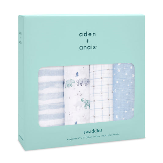 Aden and Anais 4 pack of  "Rising Star" 100% cotton classic muslin baby swaddle blankets