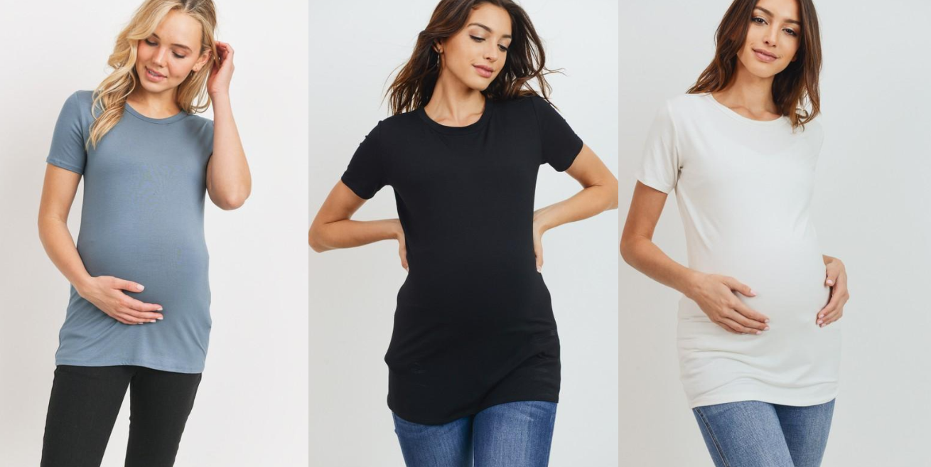 Women's super soft modal maternity & postnatal short sleeve T-shirt in black, sea blue or ivory