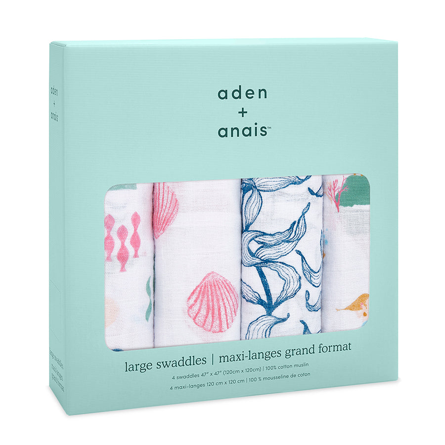 Aden and Anais 4 pack of 100% cotton muslin "Salty Kisses" classic baby swaddle blankets