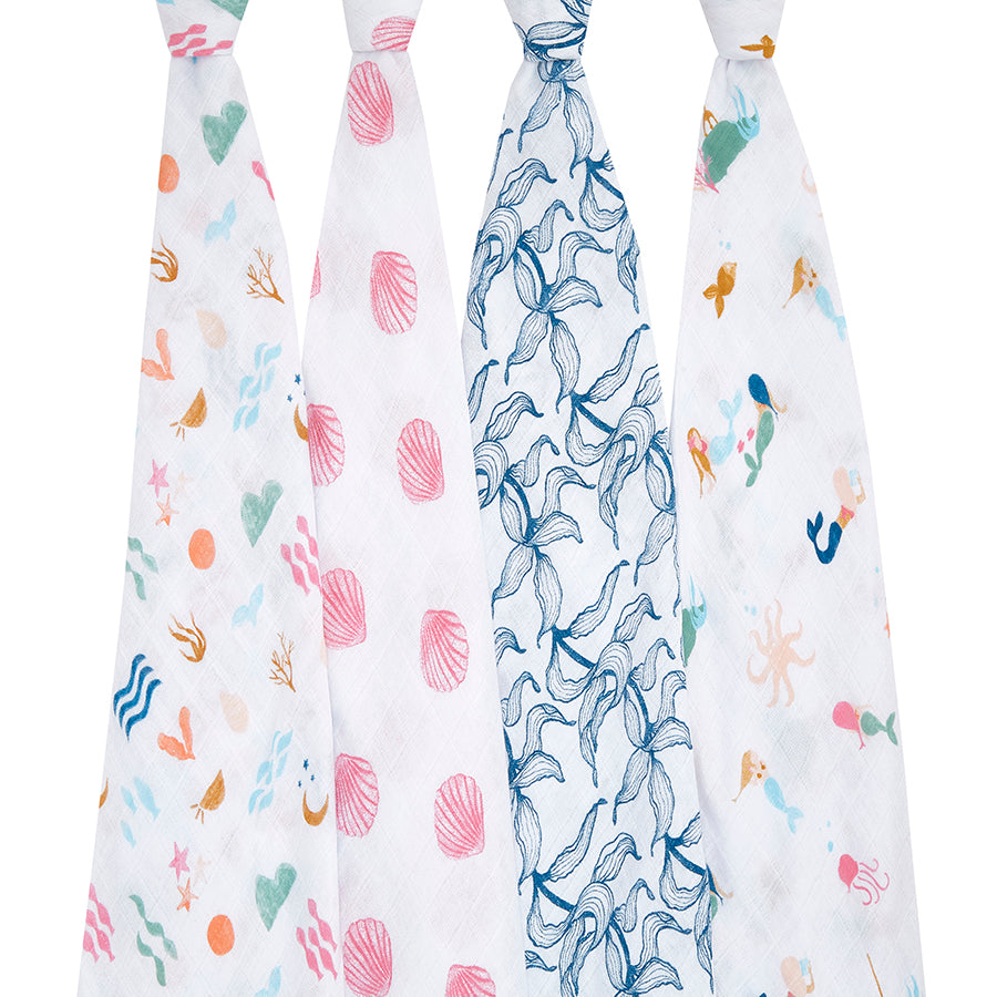 Aden and Anais 4 pack of 100% cotton muslin "Salty Kisses" classic baby swaddle blankets