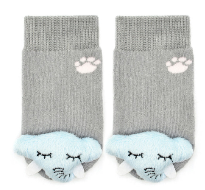 Unisex baby cotton rattle socks - grey/blue elephant