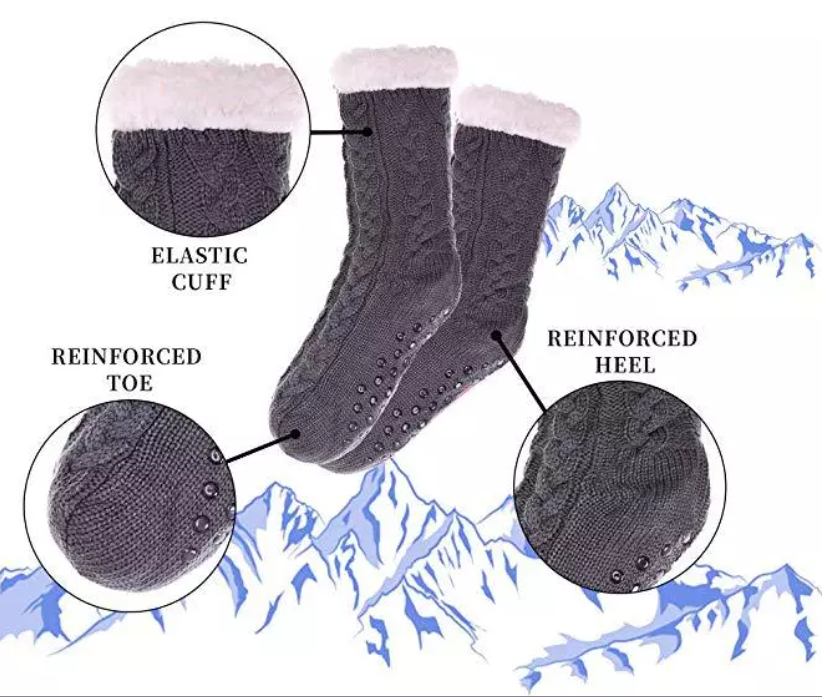 Women's Grey knitted warm lined Cozy Slipper Socks for shoe sizes 6-10