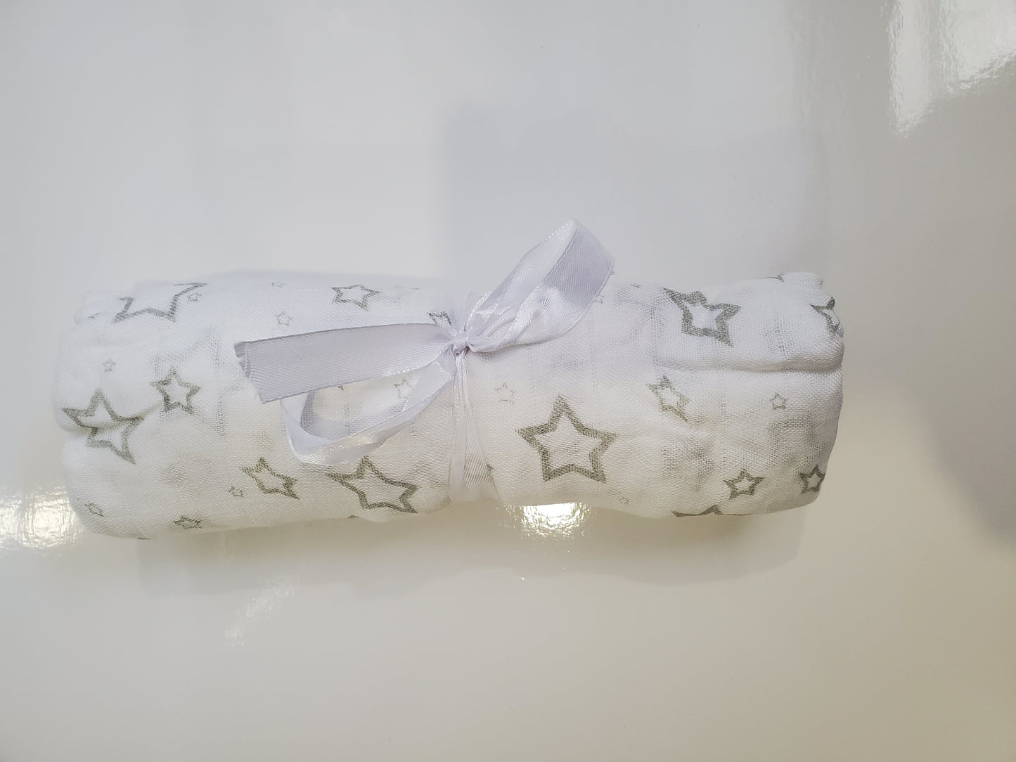 White with Grey stars 100% Bamboo baby muslin swaddle blanket