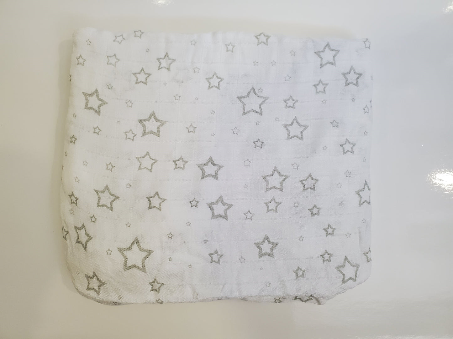White with Grey stars 100% Bamboo baby muslin swaddle blanket