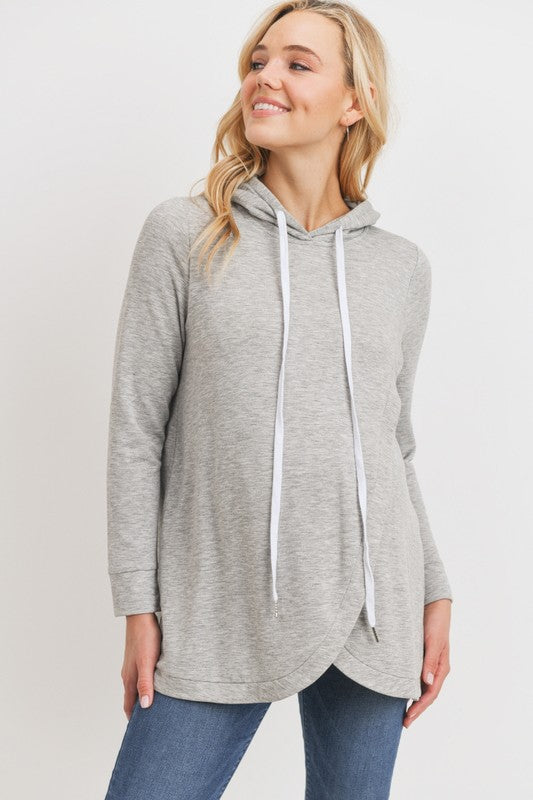 Women's heather grey super soft draped maternity & nursing hoodie sweater