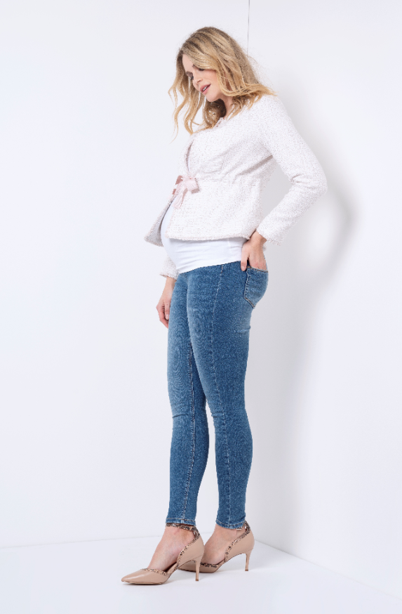 Women's Denim Blue Seraphine over the bump skinny fit maternity jeans –  Joli-Glo Maternity