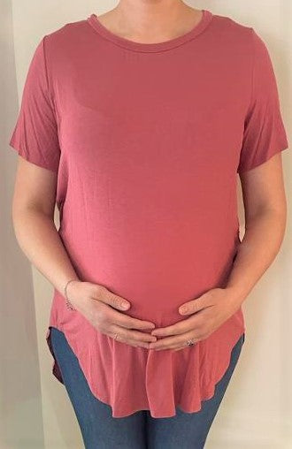Women's Plus size super soft Maternity & Post Natal High-Low Coral T-shirt