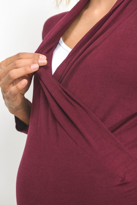 Women's bordo rayon long sleeve wrap maternity & nursing top